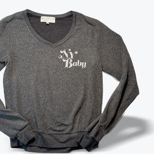 Wildfox V-Neck Sweatshirt Pullover NY Baby Graphic Womens XS Heather Grey  USA